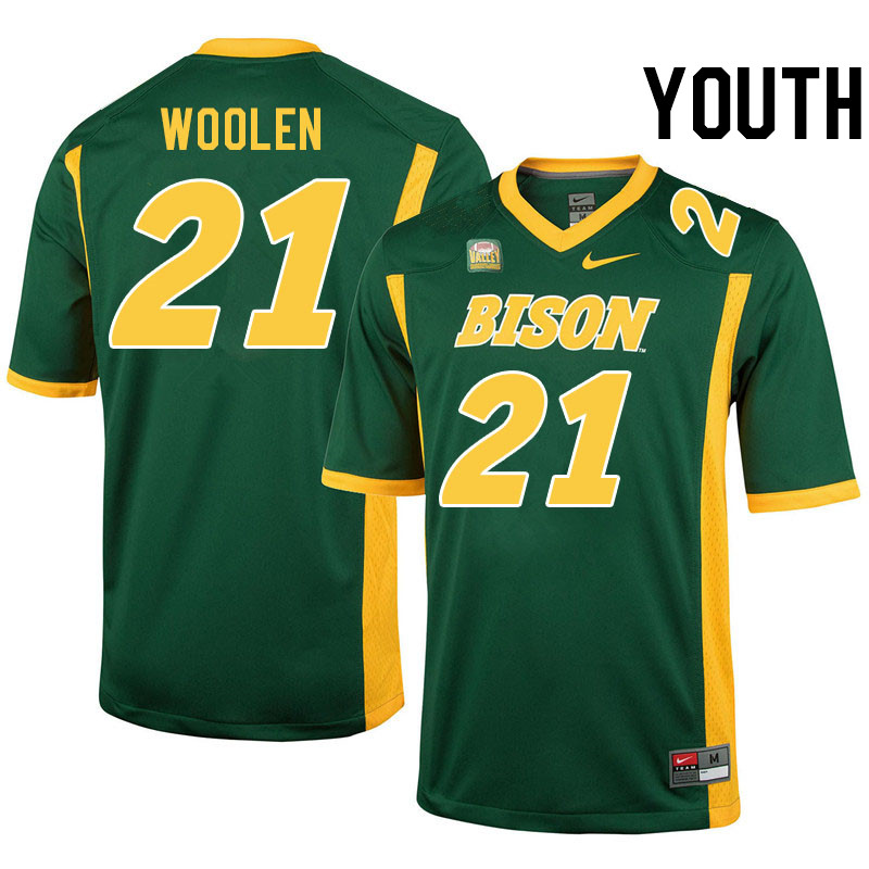 Youth #21 Donovan Woolen North Dakota State Bison College Football Jerseys Stitched-Green
